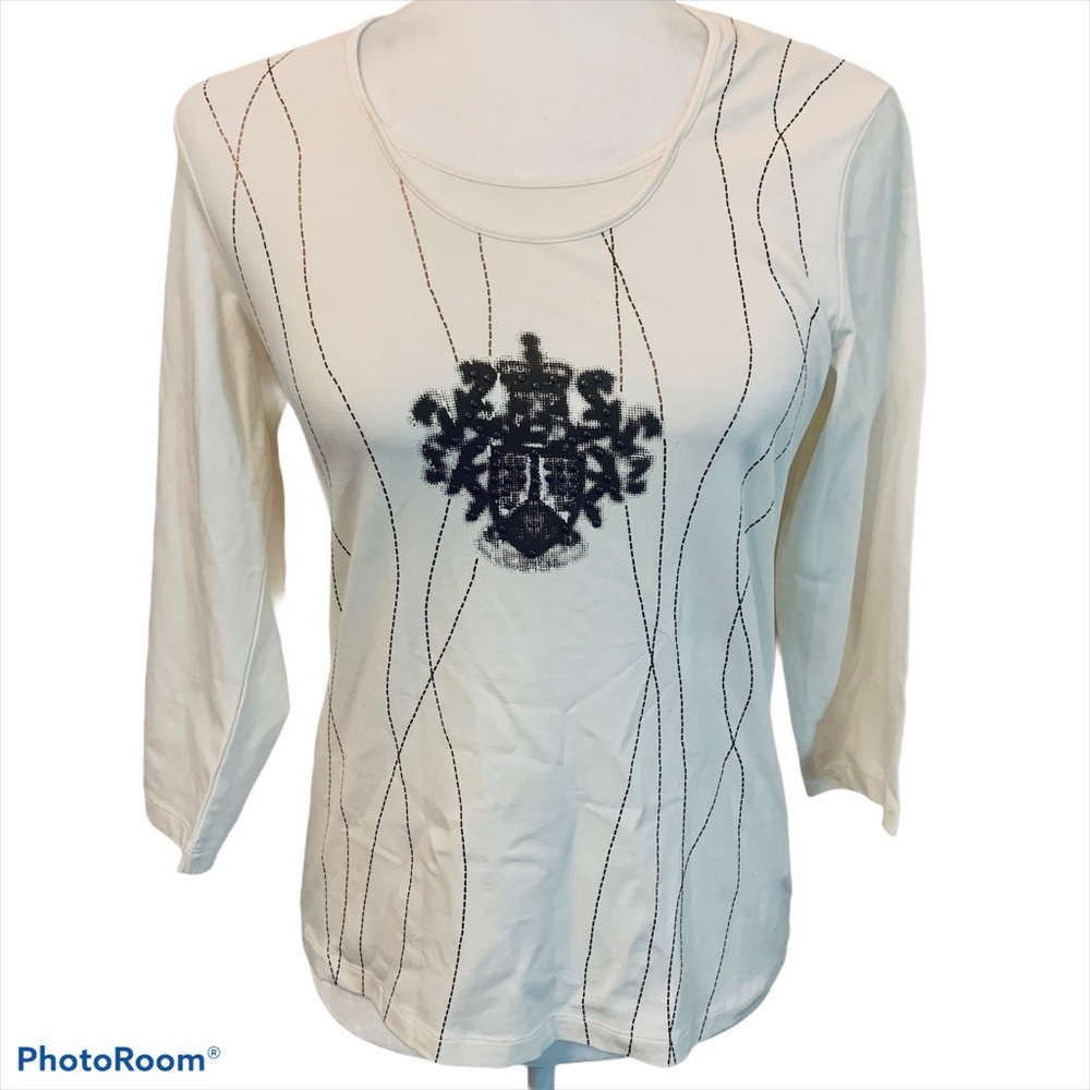 Bianca Cream Long Sleeve Tee Brown Center Stitching Sz 36